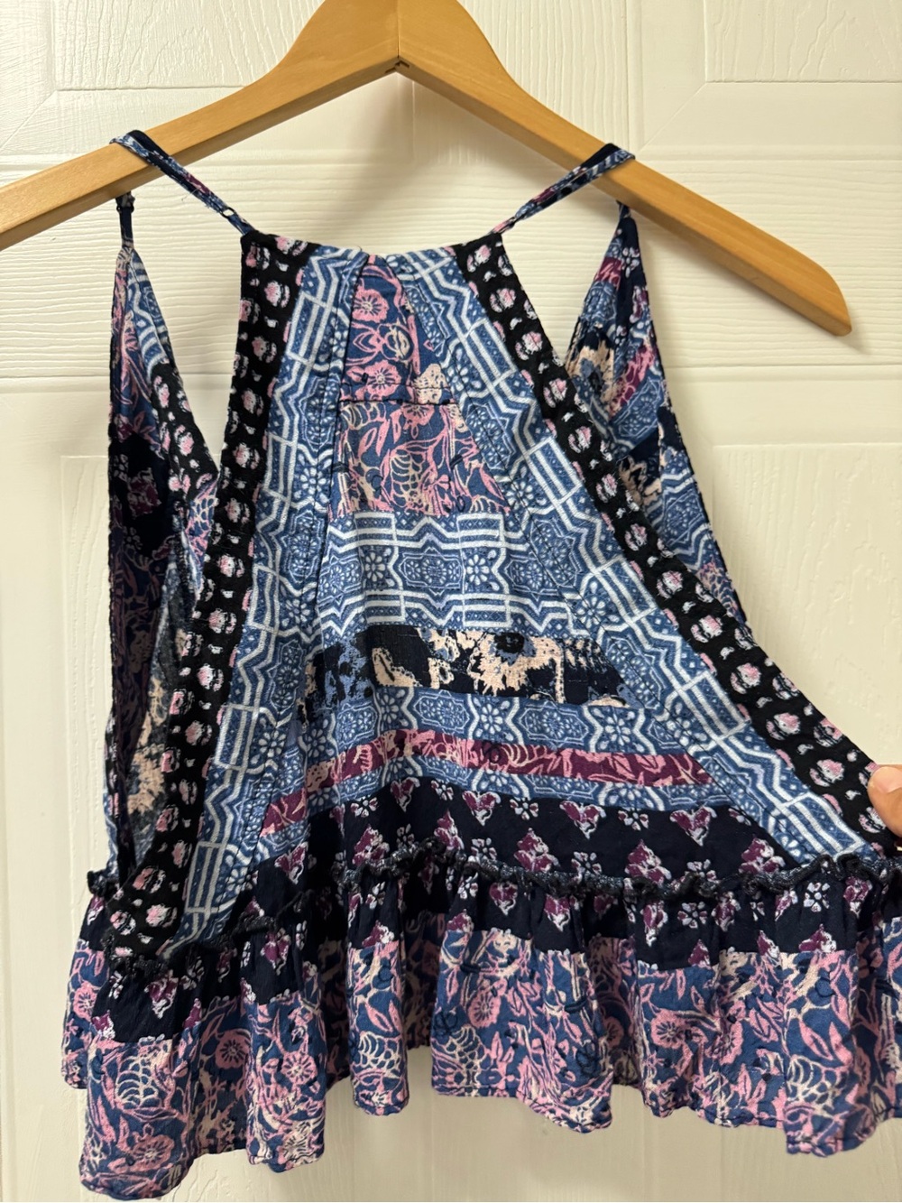 Free People Blue Patterned Deep V Ruffle Cami - Picture 5 of 8
